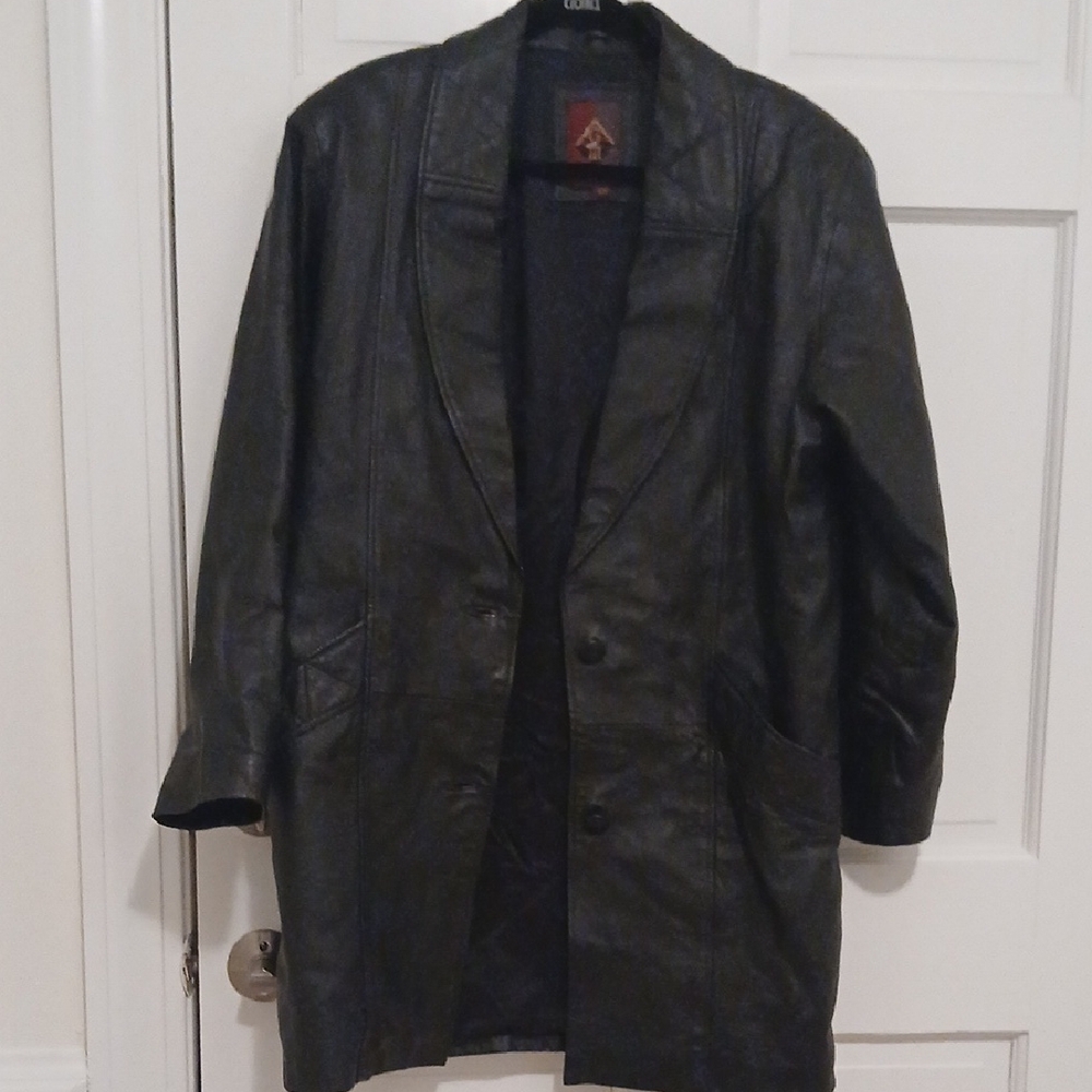 Elegant Black Leather Trench Coat